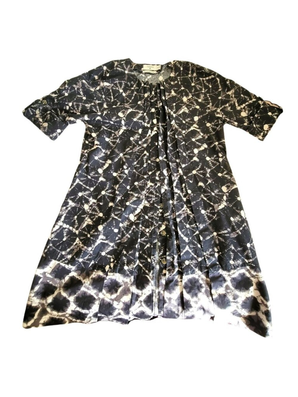 Black and White A-Line Dress 20th Anniv Tie Dye Cotton Geometric Small LC602